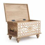 Mango Wood Blanket Chest With Moroccan Pattern Design - Image 9