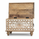 Mango Wood Blanket Chest With Moroccan Pattern Design - Image 8