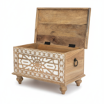 Mango Wood Blanket Chest With Moroccan Pattern Design - Image 7