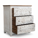 Mango Wood Mandala Carved Bedside Drawer Chest With White Finish - Image 8