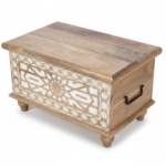Mango Wood Blanket Chest With Moroccan Pattern Design - Image 6