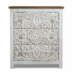Mango Wood Mandala Carved Bedside Drawer Chest With White Finish - Image 7