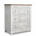 Mango Wood Mandala Carved Bedside Drawer Chest With White Finish - Image 6