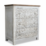 Mango Wood Mandala Carved Bedside Drawer Chest With White Finish - Image 5