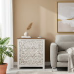 Mango Wood Mandala Carved Bedside Drawer Chest With White Finish - Image 3
