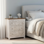 Mango Wood Mandala Carved Bedside Drawer Chest With White Finish - Image 2