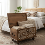 Mango Wood Blanket Chest With Hand-Carving Finish - Image 3