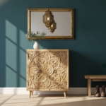 Mango Wood Mandala Carved Bedside Cabinet With Natural Finish