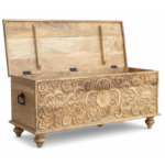 Mango Wood Blanket Chest With Floral Carving - Image 7