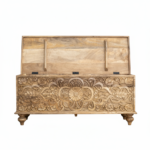 Mango Wood Blanket Chest With Floral Carving - Image 6
