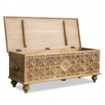 Mango Wood Carved Blanket Chest With Natural Finish - Image 10