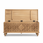 Mango Wood Carved Blanket Chest With Natural Finish - Image 7