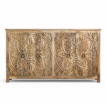 Mango Wood Mandala Carved Natural Sideboard For Storage - Image 6