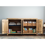Mango Wood Mandala Carved Natural Sideboard For Storage - Image 3