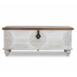 Mango Wood Indian Boho Blanket Chest With Floral Carving - Image 9