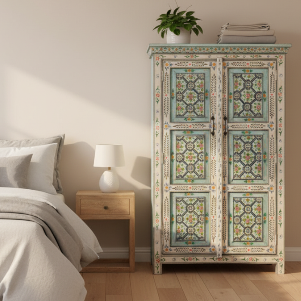 Untitleddesign_94 Mango Wood Hand-Painted Tallboy Cabinet For Storage Solution - Image 1