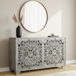 Mango Wood Hand-Carved Sideboard In Grey Finish - Image 2