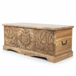 Mango Wood Hand-Carved Blanket Chest With Natural Finish - Image 7