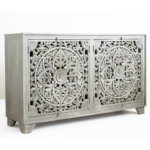 Mango Wood Hand-Carved Sideboard In Grey Finish - Image 6