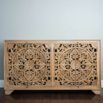 Mango Wood Hand-Carved Sideboard With Shiny Wood Polish - Image 2