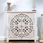Carved Solid Wood Cabinet Buffet 90X43X90 CM White - Image 10