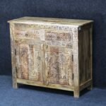 Mango Wood Floral Carved Cabinet, Boho Ethnic Nightstand - Image 2