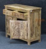 Mango Wood Floral Carved Cabinet, Boho Ethnic Nightstand - Image 3