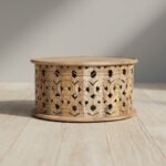Mango Wood Natural Coffee Table With Floral Carving - Image 8