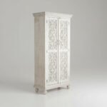 Mango Wood Hand-Carved Tall Storage Cabinet With White Finish - Image 8