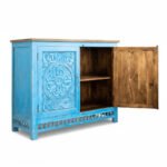 Mango Wood Blue Boho Cabinet Sideboard For Storage - Image 11