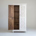 Mango Wood Hand-Carved Tall Storage Cabinet With White Finish - Image 9