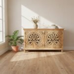Wooden Four Door Sideboard With Floral Carving - Image 2