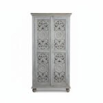Mango Wood Hand-Carved Tall Storage Cabinet With Grey Finish - Image 10