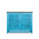 Mango Wood Blue Boho Cabinet Sideboard For Storage - Image 8