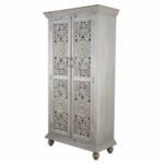 Mango Wood Hand-Carved Tall Storage Cabinet With Grey Finish - Image 12