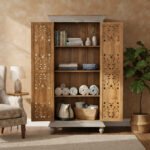 Mango Wood Hand-Carved Tall Storage Cabinet With Grey Finish - Image 8