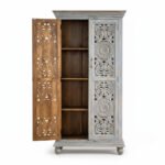 Mango Wood Hand-Carved Tall Storage Cabinet With Grey Finish - Image 13