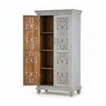 Mango Wood Hand-Carved Tall Storage Cabinet With Grey Finish - Image 15