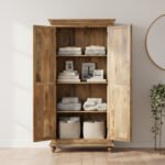 Mango Wood Hand-Carved Tall Storage Cabinet For Modern Home - Image 6