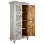 Mango Wood Hand-Carved Tall Storage Cabinet With Grey Finish - Image 14