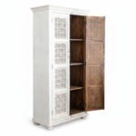 Mango Wood Hand-Carved Tall Storage Cabinet With White Finish - Image 11