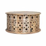 Mango Wood Natural Coffee Table With Floral Carving - Image 7