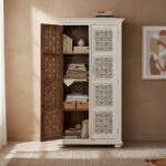 Mango Wood Hand-Carved Tall Storage Cabinet With White Finish - Image 5