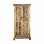Mango Wood Hand-Carved Tall Storage Cabinet For Modern Home - Image 10