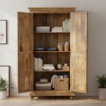 Mango Wood Hand-Carved Tall Storage Cabinet For Modern Home - Image 5