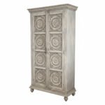 Mango Wood Hand-Carved Tall Storage Cabinet With Grey Finish - Image 8