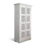 Mango Wood Hand-Carved Tall Storage Cabinet With White Finish - Image 10