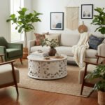 Mango Wood Center Coffee Table With Floral Carving - Image 2