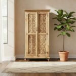Mango Wood Hand-Carved Tall Storage Cabinet For Modern Home