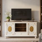 Mango Wood Hand-Carved Media Console With Brass Detailing